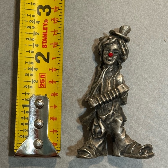 Hobo Circus Clown Solid Pewter Silver Tone Metal Figurine Accordion Red Nose EUC - Picture 2 of 4